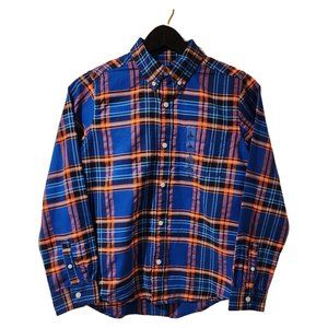 Boys Poplin Button Down Shirt - Orange & Blue